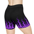 Purple Flame Biker Shorts — Women's Athletic Cycling Shorts with Neon Fire Design