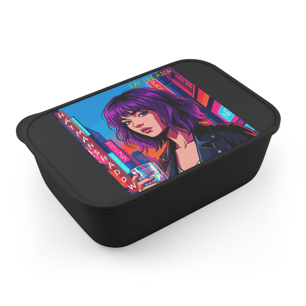 Bento Box — Neon Cyberpunk Woman Design (PLA, Includes Band & Utensils)