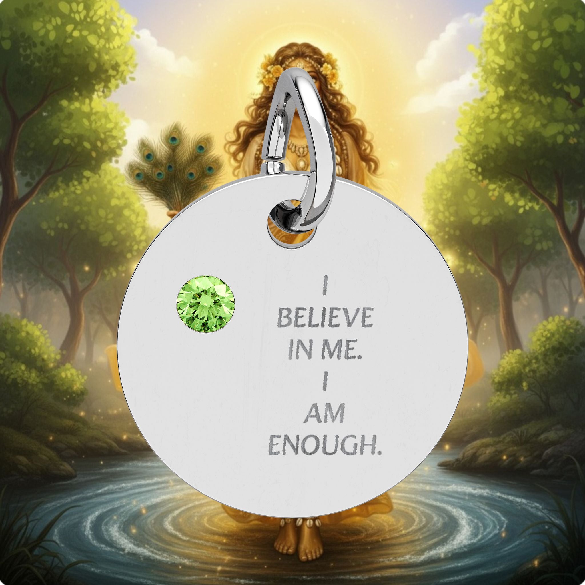Engraved Birthstone Circle Charm — "I Believe in Me, I Am Enough"