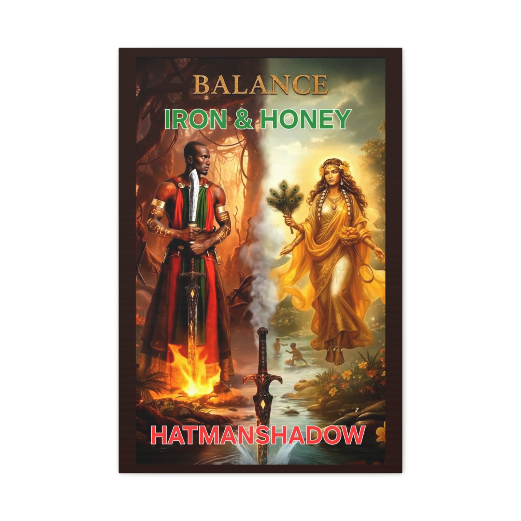 Mythic Deities Matte Stretched Canvas Art — Warrior and Goddess Orisha Wall Decor