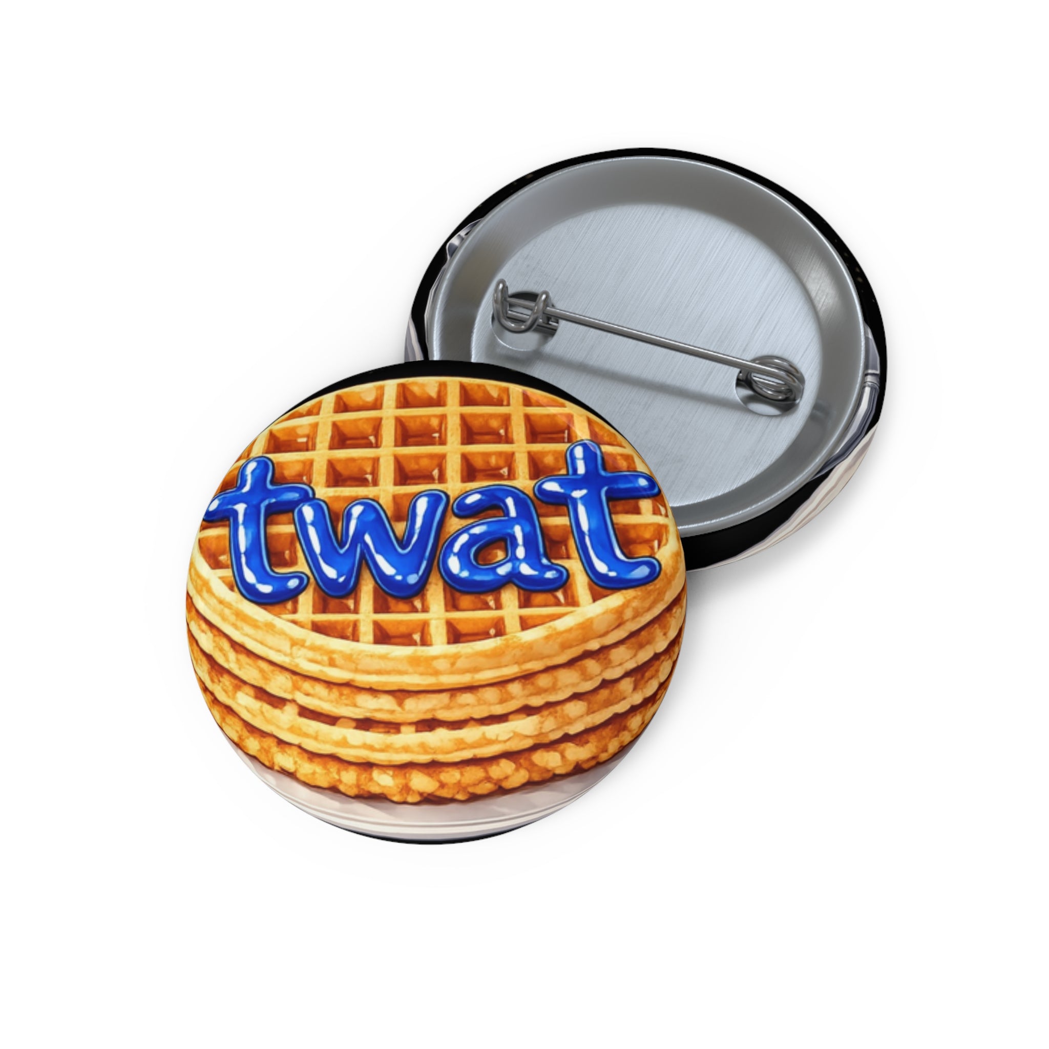 Pin Button — Blue "twat" Waffle Design