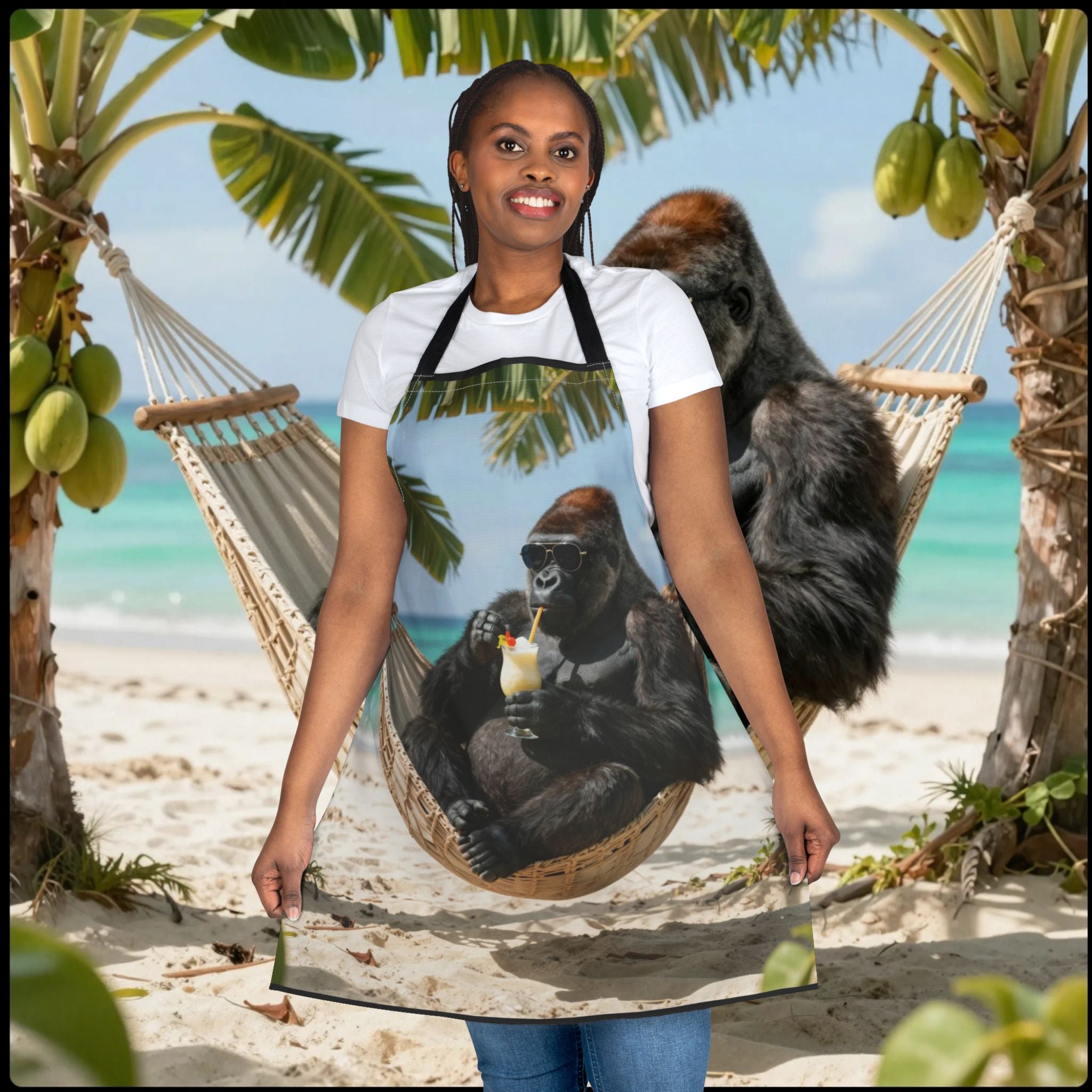 Tropical Gorilla Beach Apron – Funny Hammock Cocktail Kitchen Apron