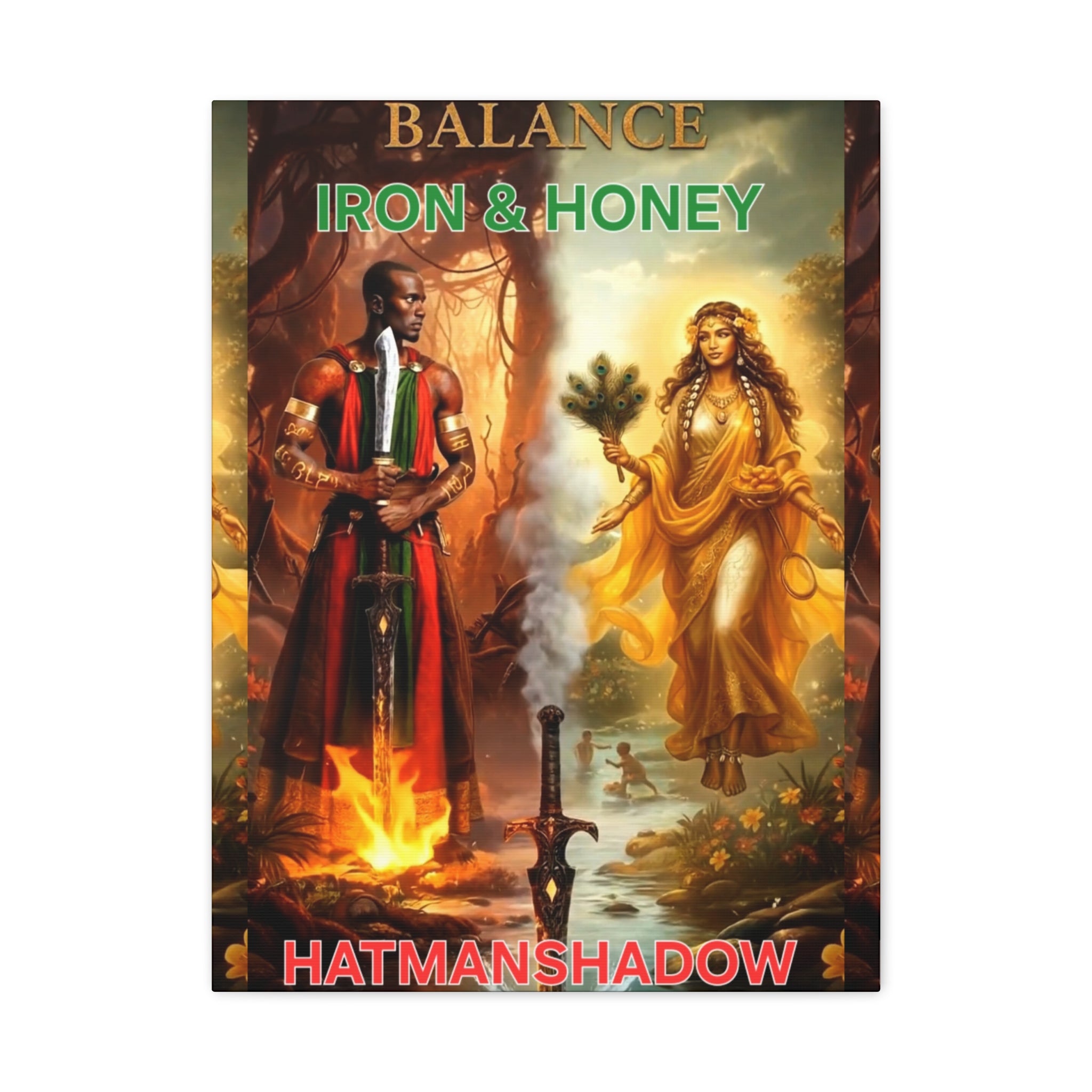 Mythic Deities Matte Stretched Canvas Art — Warrior and Goddess Orisha Wall Decor