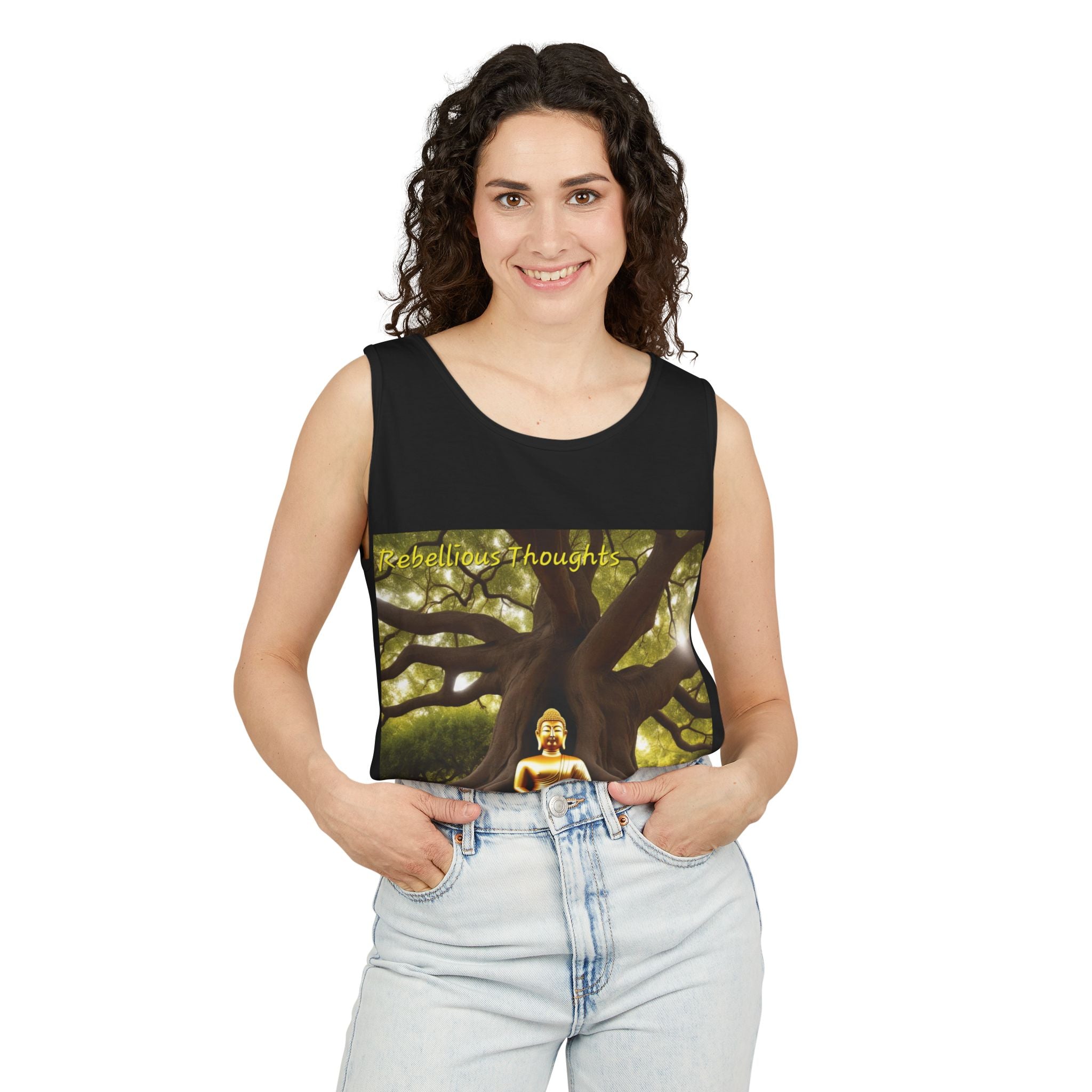 Buddha Under Bodhi Tree Tank Top — 'Be Hellow & Thoughtful' Spiritual Meditation Tee