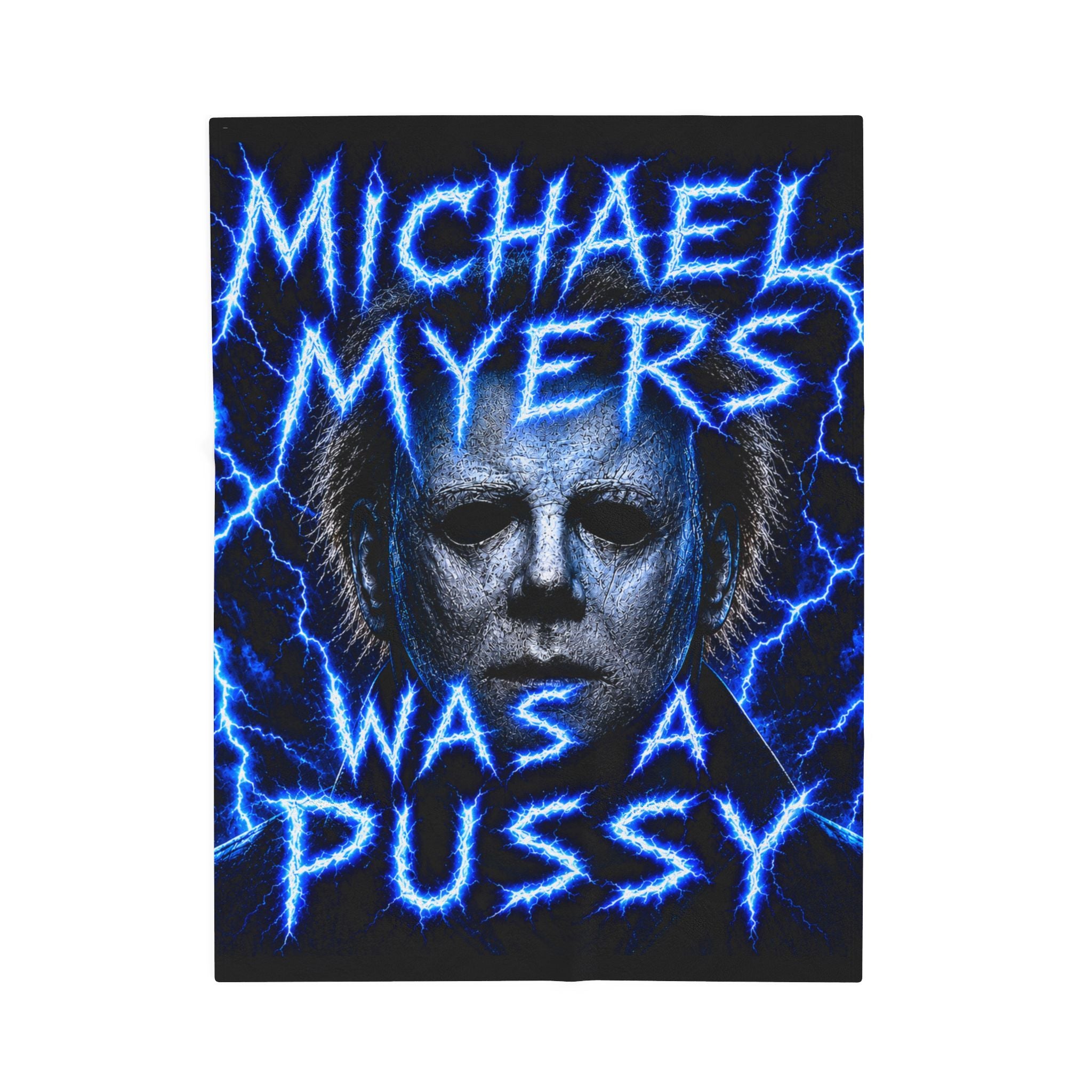 Michael Myers Graphic Plush Blanket — Horror Movie Velvet Throw with Bold Text