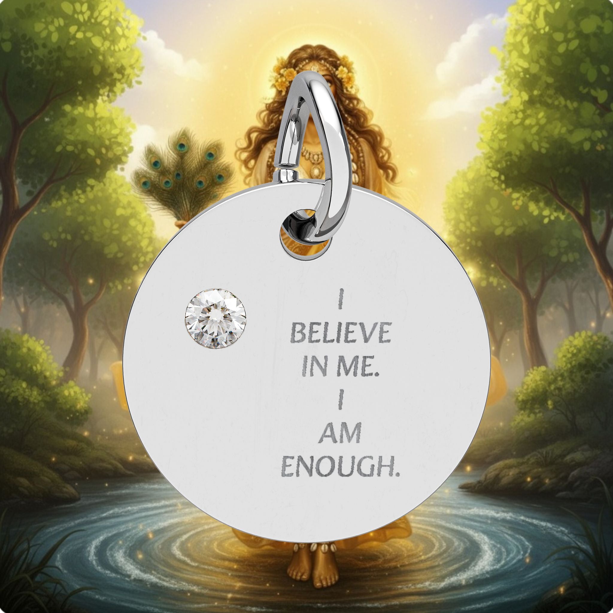 Engraved Birthstone Circle Charm — "I Believe in Me, I Am Enough"