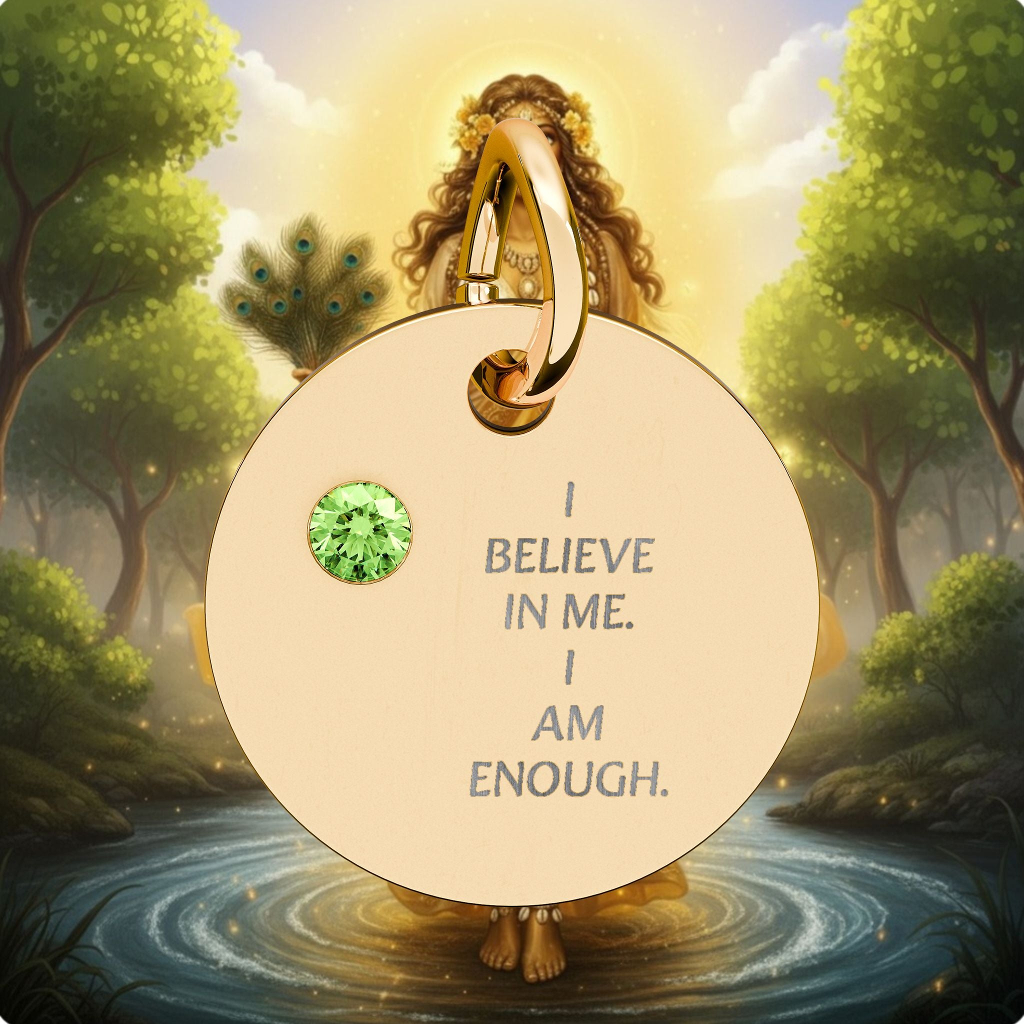 Engraved Birthstone Circle Charm — "I Believe in Me, I Am Enough"