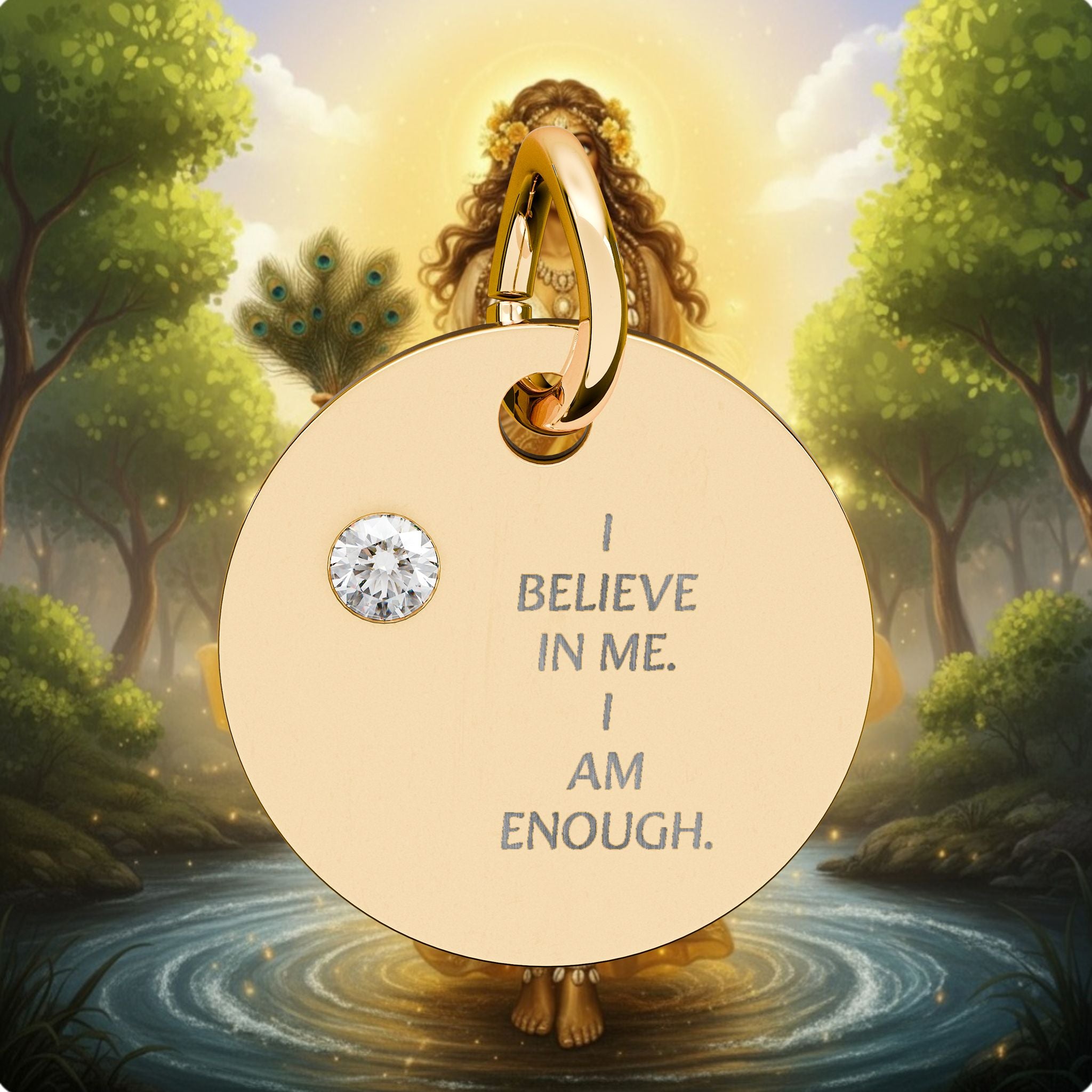 Engraved Birthstone Circle Charm — "I Believe in Me, I Am Enough"