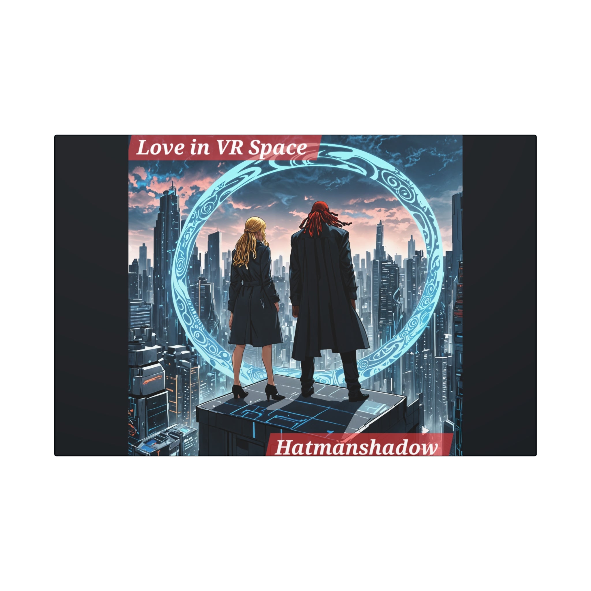 Canvas Art — "Love in VR Space" Futuristic Cityscape Wrap
