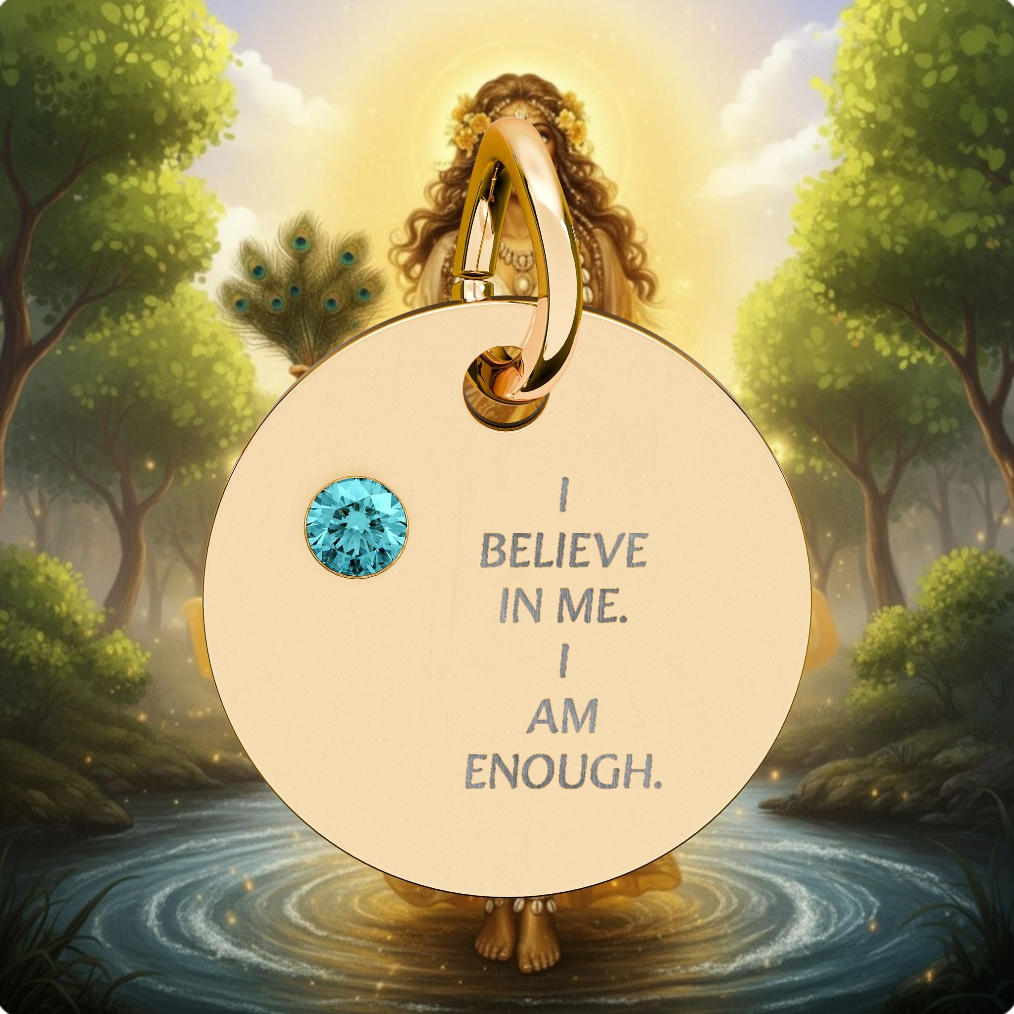 Engraved Birthstone Circle Charm — "I Believe in Me, I Am Enough"