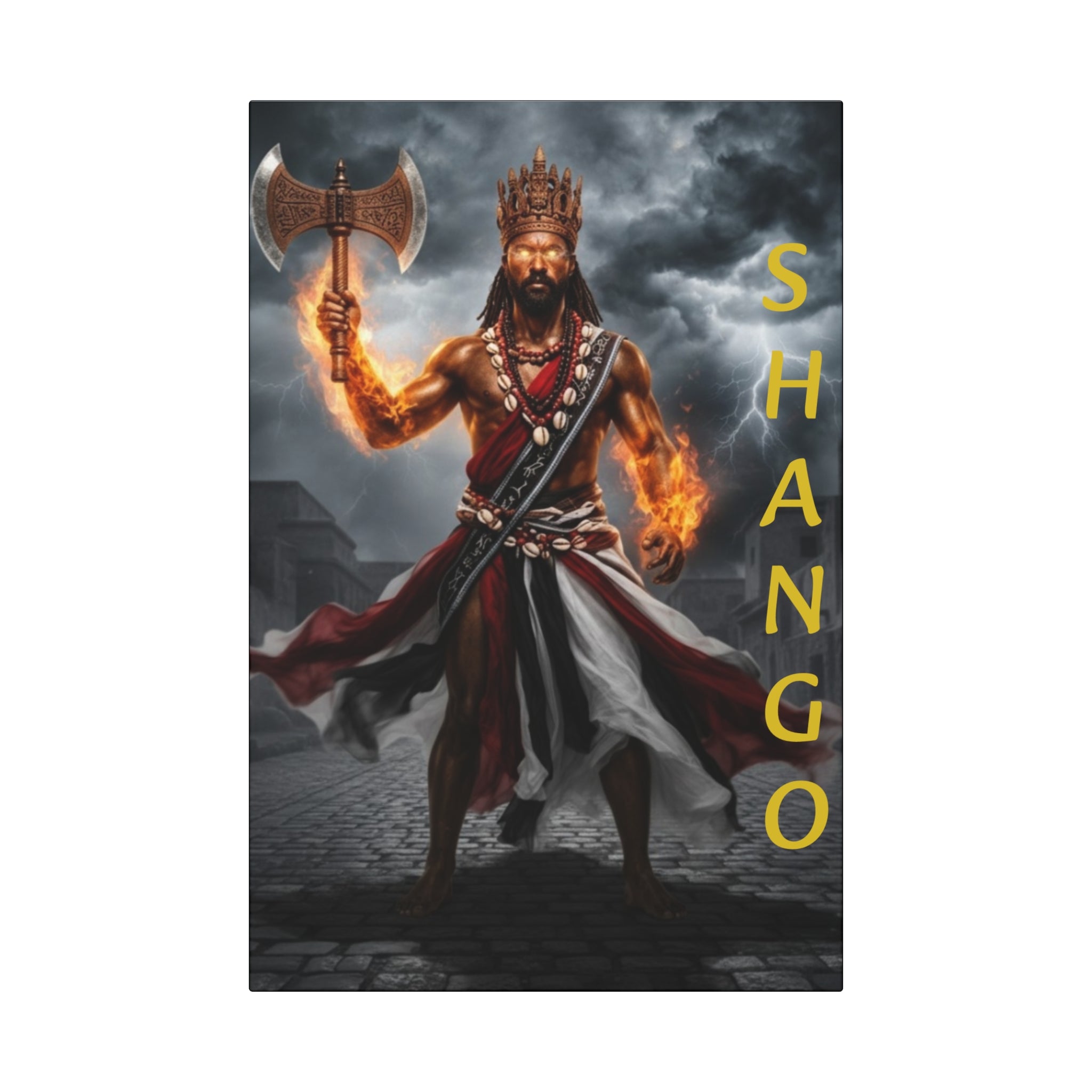 Fiery Warrior King Canvas Art Wrap – Mythic Battle Wall Decor