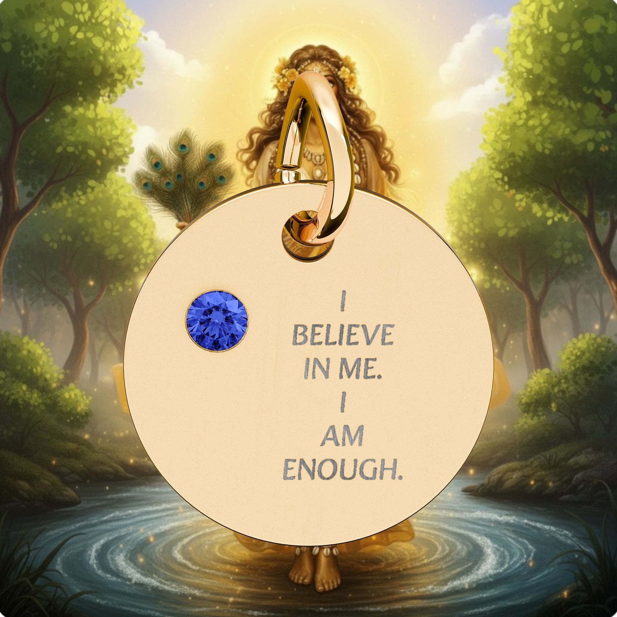 Engraved Birthstone Circle Charm — "I Believe in Me, I Am Enough"