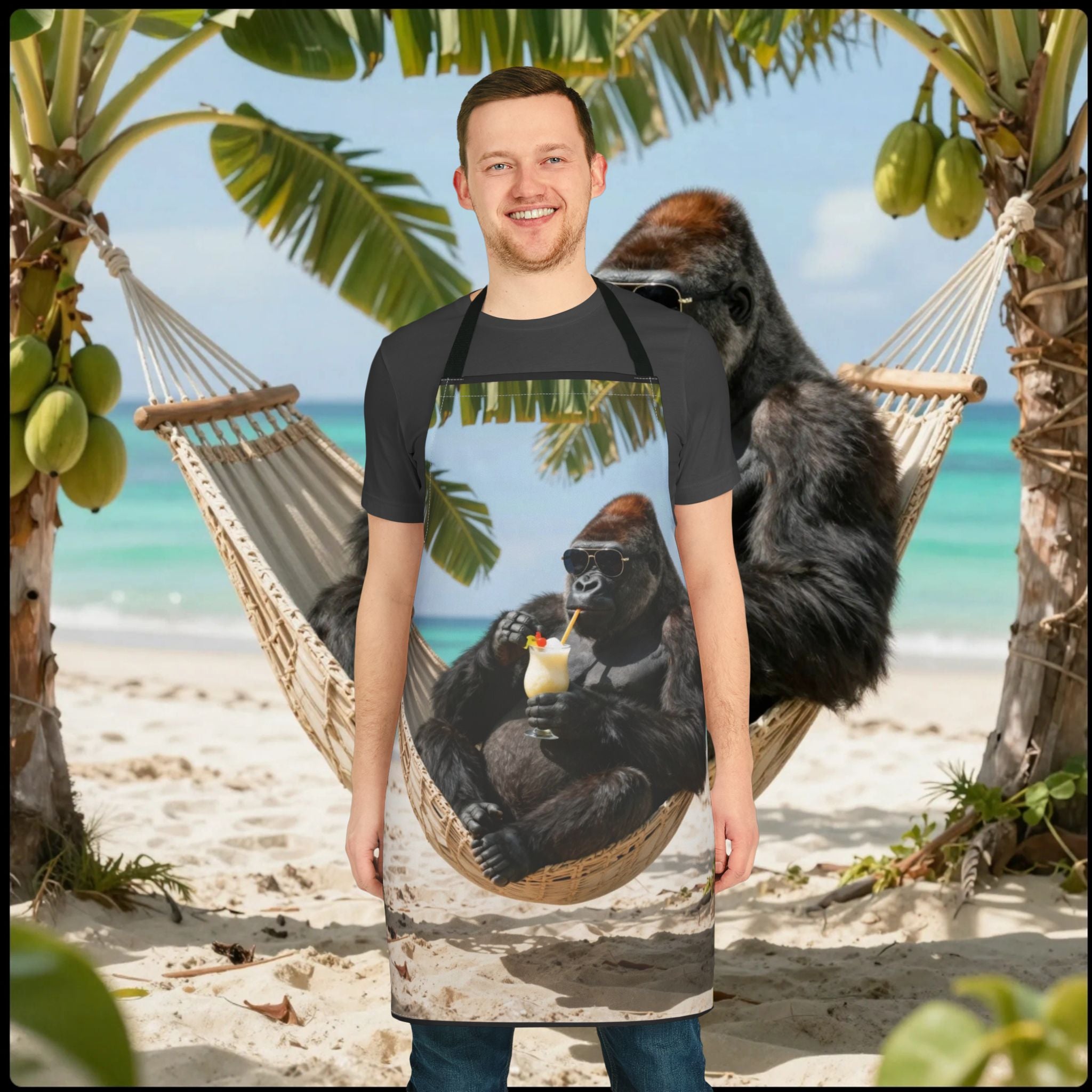 Tropical Gorilla Beach Apron – Funny Hammock Cocktail Kitchen Apron